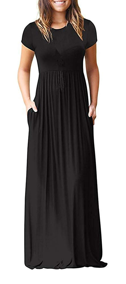 Viishow Women's Short Sleeve Loose Plain Maxi Dresses Casual Long Dresses with Pockets