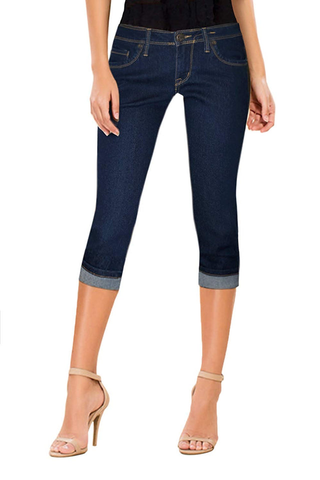 HyBrid & Company Women's Denim Capri Stretchy 19 inch/17 inch Cuffed