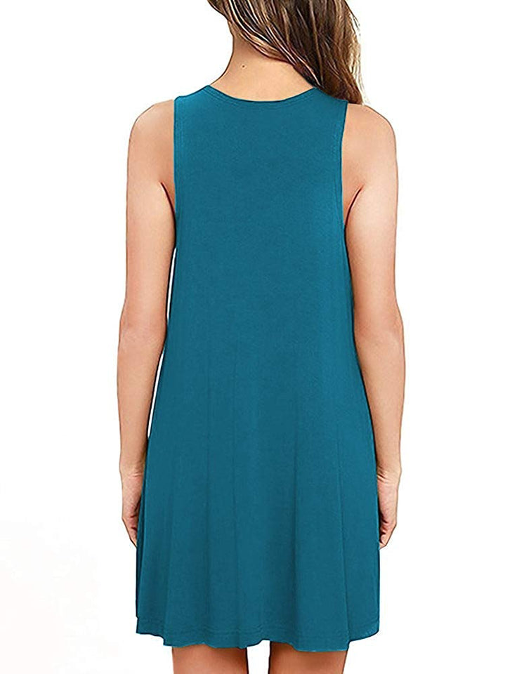 BISHUIGE Women Summer Casual T Shirt Dresses Beach Cover up Plain Pleated Tank Dress