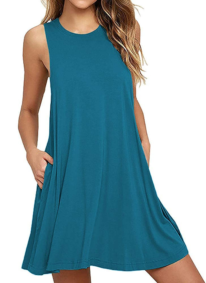 BISHUIGE Women Summer Casual T Shirt Dresses Beach Cover up Plain Pleated Tank Dress