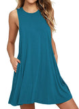 BISHUIGE Women Summer Casual T Shirt Dresses Beach Cover up Plain Pleated Tank Dress