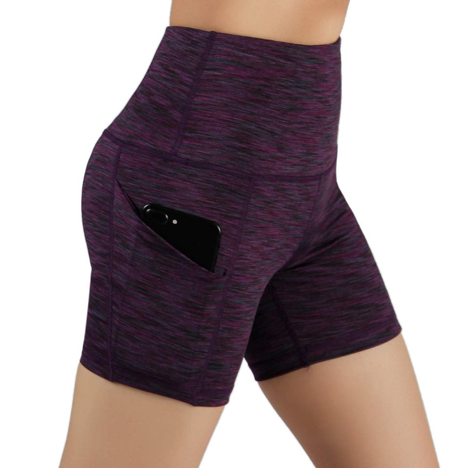 ODODOS High Waist Out Pocket Yoga Short Tummy Control Workout Running Athletic Non See-Through Yoga Shorts