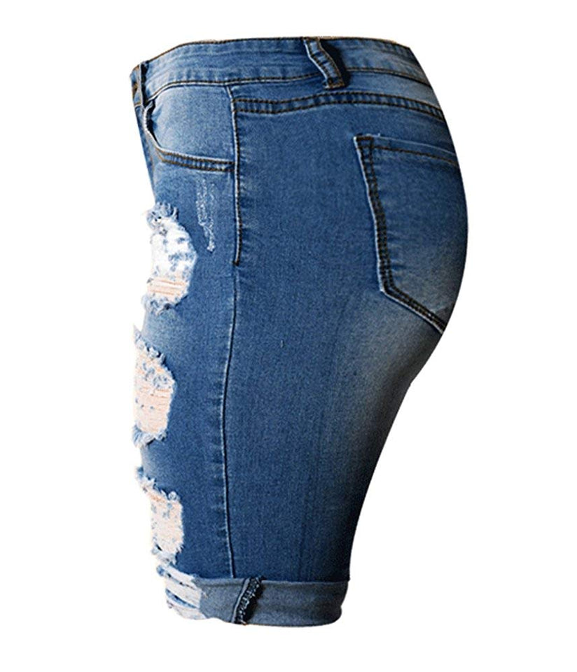 OLRAIN Womens High Waist Ripped Hole Washed Distressed Short Jeans