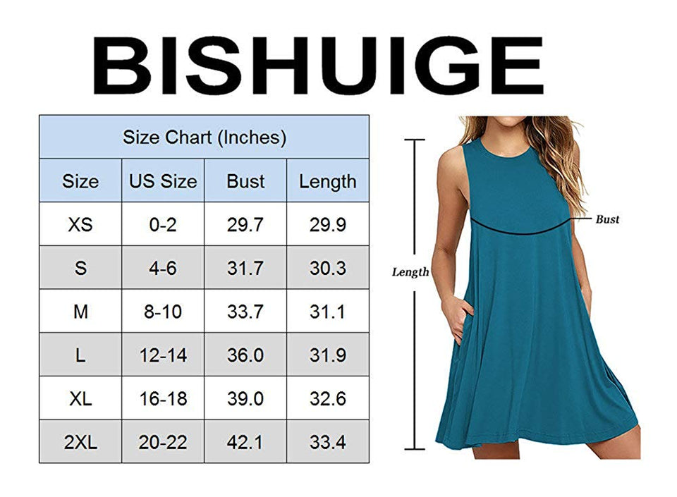 BISHUIGE Women Summer Casual T Shirt Dresses Beach Cover up Plain Pleated Tank Dress