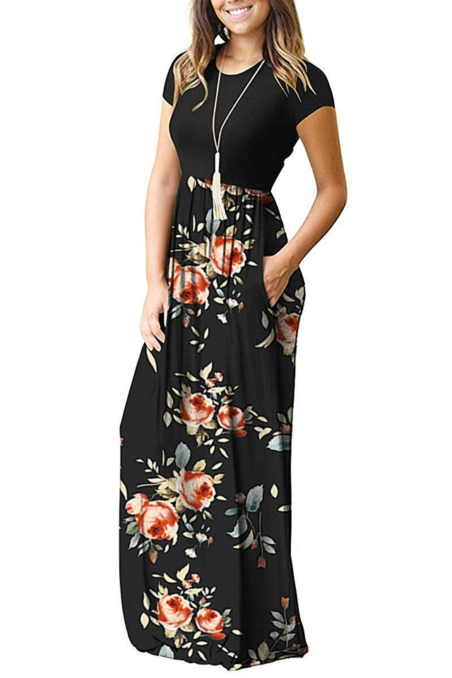 AUSELILY Women Short Sleeve Loose Plain Casual Long Maxi Dresses with Pockets