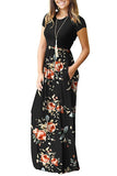 AUSELILY Women Short Sleeve Loose Plain Casual Long Maxi Dresses with Pockets
