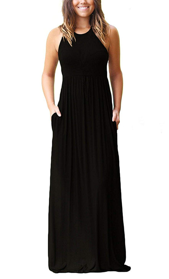 GRECERELLE Women's Sleeveless Racerback and Long Sleeve Loose Plain Maxi Dresses Casual Long Dresses with Pockets