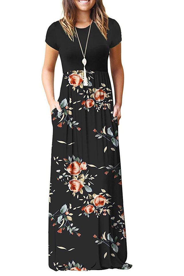 AUSELILY Women Short Sleeve Loose Plain Casual Long Maxi Dresses with Pockets