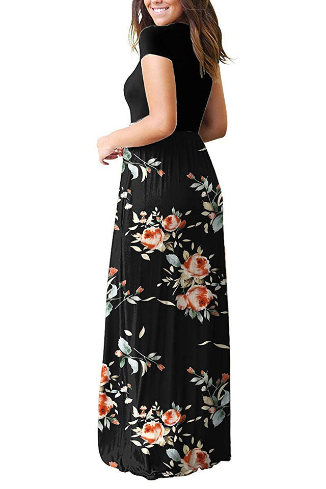 AUSELILY Women Short Sleeve Loose Plain Casual Long Maxi Dresses with Pockets