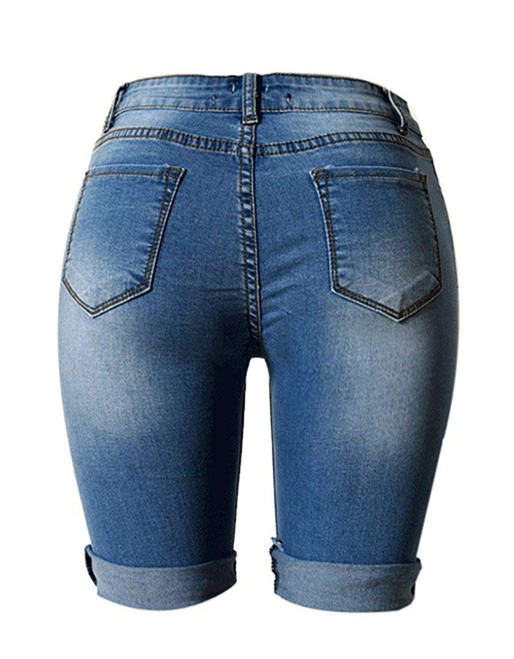 OLRAIN Womens High Waist Ripped Hole Washed Distressed Short Jeans