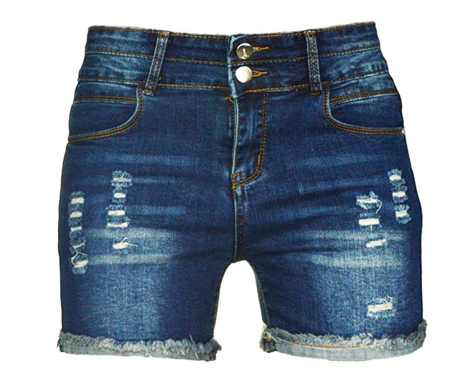 PHOENISING Women's Sexy Stretchy Fabric Hot Pants Distressed Denim Shorts,Size 2-16