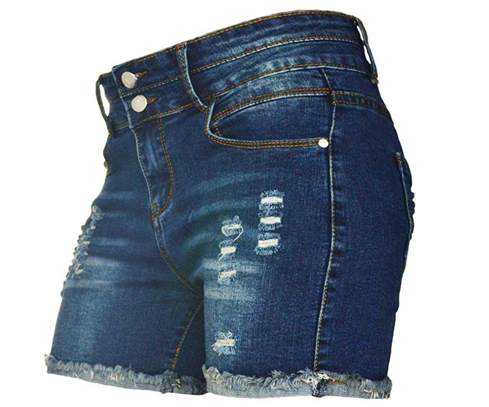 PHOENISING Women's Sexy Stretchy Fabric Hot Pants Distressed Denim Shorts,Size 2-16