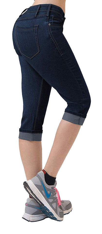 HyBrid & Company Women's Denim Capri Stretchy 19 inch/17 inch Cuffed