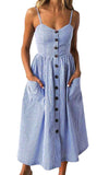 Angashion Women's Dresses-Summer Floral Bohemian Spaghetti Strap Button Down Swing Midi Dress with Pockets