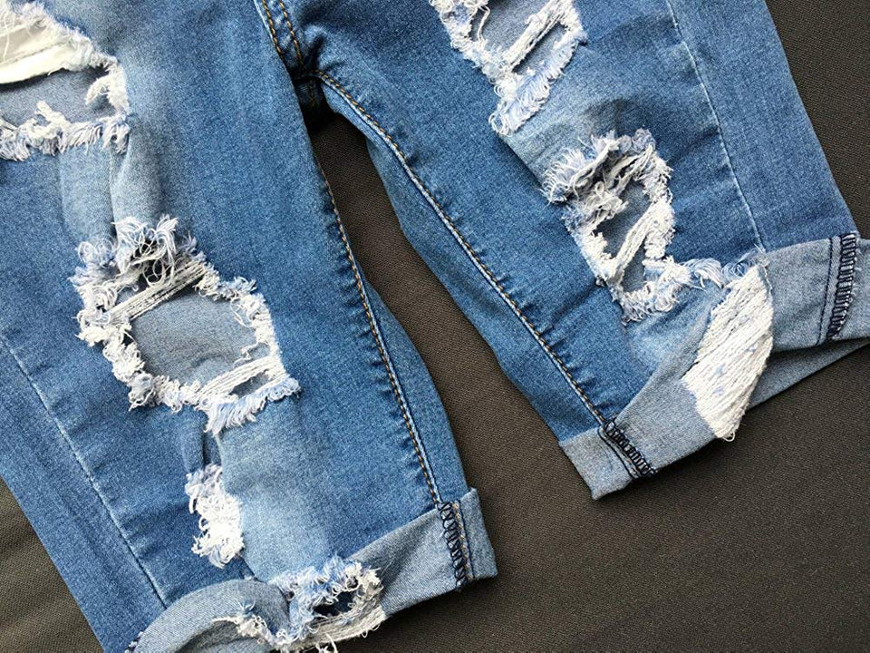 OLRAIN Womens High Waist Ripped Hole Washed Distressed Short Jeans