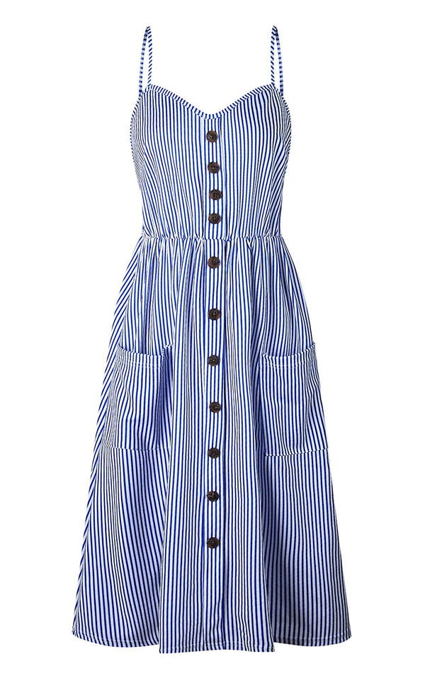 Angashion Women's Dresses-Summer Floral Bohemian Spaghetti Strap Button Down Swing Midi Dress with Pockets