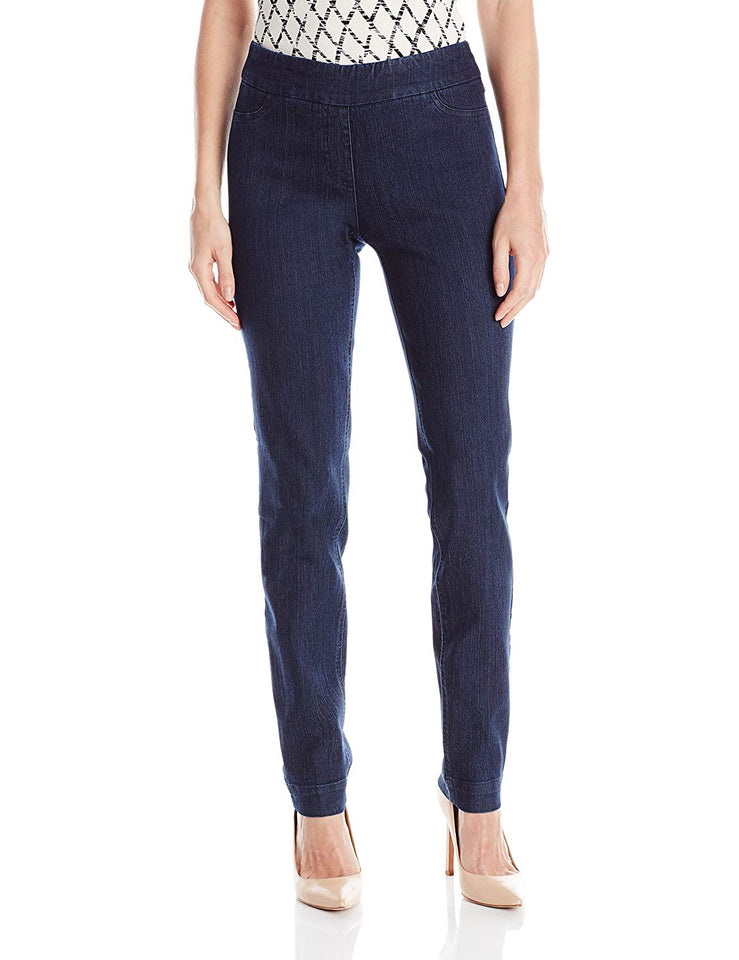 SLIM-SATION Women's Wide Band Pull-On Straight Leg Pant With Tummy Control